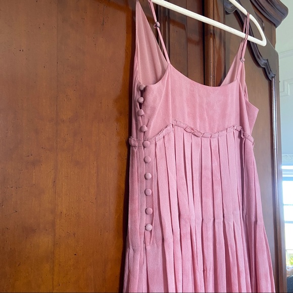 LoveShackFancy Silk Maxi Dress Pink Tie Dye Empire Pleated Bust | Size 4 - Picture 10 of 16